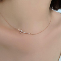 [향기레시피] all silver 925 로즈골드 십자가 목걸이