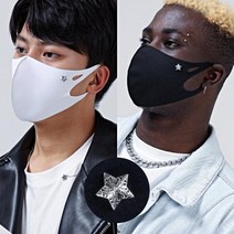 LXP579 구리나노섬유 반영구 항균 패션마스크 빨아쓰는 마스크 순은(100%) 피어싱 5종 (리미티드 에디션), 스타(별) 은장식, 블랙, M (얼굴이작은여성&16세이하청소년 권장)