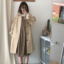 트렌치 여성 롱 코트 클래식 프레피 스타일 인