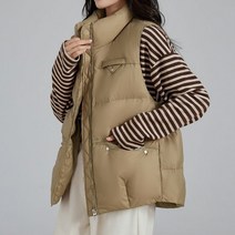 어라운드24 여성 패딩 조끼 버튼 바람막이 하이넥 집업 점퍼