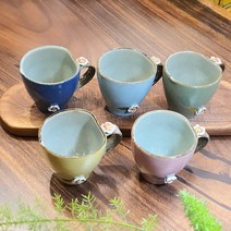 컬러 매화 5종 핸드메이드 도자기 머그컵 카페머그 선물용 커피머그잔 350ml, 초록