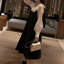 블랙원피스 일찍이 봄 작은 키 여성 조수 가을겨울 프렌치 멜빵 점프슈트 3774784104