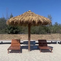 감성파라솔 밀짚파라솔 야자수 파라솔 오두막 초가 우산 비치 의자 풍경 야외 밀짚 그늘 버섯 파빌리온 해변 대형 시뮬레이션, 해변 의자