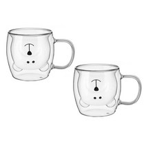 1+1 홈카페 이중 내열 유리 머그컵 손잡이 동물 애니멀 고양이 오리 곰돌이 곰컵[하늘사랑], 2개, 애니멀 머그컵 (곰돌이)