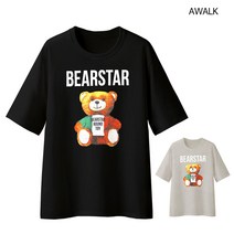 어워크 5부 오버핏 반팔티 남녀공용 반팔 티셔츠 테디베어 스웻셔츠