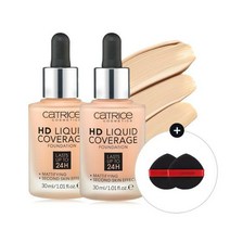 에어 퍼프 2개 캐트리스 HD 리퀴드 커버리지 파운데이션, 020호 로즈베이지