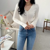 옷자락 [옷자락] 여자 크롭 왕골지 슬림핏 니트 무지 검정색 숏가디건