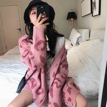 포린박스 레오파드 호피 울니트 스웨터 빅사이즈 가디건 YJ