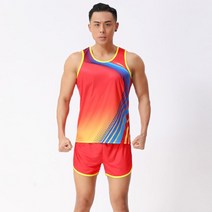 마라톤복장 마라톤 복 싱글렛 육상복 러닝상의 러닝반바지 트레이닝 런닝복 운동복, 세트, 20685남성 레드슈트