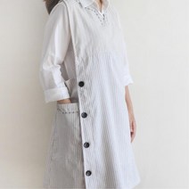 순면 세로스트라이프 옆단추형 원피스앞치마 넉넉한사이즈 까페 사이즈조절
