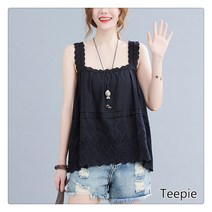 티피/Teepie 여성 레이스 수술 나시 여름 민소매 리넨 끈 민소매