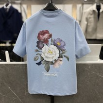 리버클래시 22S/S 블루 뒷판 플라워 프린팅 세미오버핏 반팔 티셔츠 (LIS 41858)