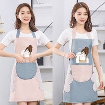 귀여운 프린팅 앞포켓 방수 앞치마 2종, 커피한잔-블루