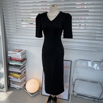 돌체비타샵 슬림 핀턱 퍼프 소매 H라인 반팔 롱 원피스