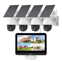 가정용CCTV 실외용 초고화질 CCTV 와이파이 무선 태양광 홈 보안 IP 팬 틸트 줌 카메라 시스템 4 세트 2K 4MP 키트 NVR 포함, 1.camera kit  no disk