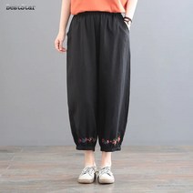 BestStar 여름 시원한 아사면 항아리 자수 시보리 팬츠 바지