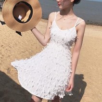 바보사랑 여자 하늘하늘 쉬폰 레이스 프린지 미니 원피스.옷자락(무료배송)