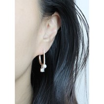 [모지스] 큐빅직사각 진주 딸랑이 드롭 원터치 귀걸이 선물추천 명품 스타일 30대 40대 50대