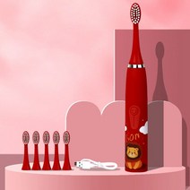 충전식 스마트 소닉 전동 칫솔 6 개 교체용 어린이 치아 미백 만화 패턴, 4.Red with 6 Heads