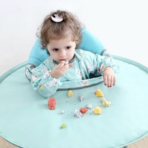 B.beroo 아이 자기주도밥먹기 이유식 턱받이 매트 세트 (긴소매턱받이2벌+방수매트+보관용가방 ), 블루