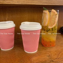 핑크종이컵 웨이브 골판지 일회용 테이크아웃 핫컵 분홍색 카페 전문점 음료 데코레션 피크닉, 상세 페이지 참고, 8oz 핑크골판지컵 100개