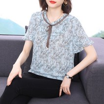 여성 쉬폰 블라우스 중년여성 뱃살 커버 반팔 블라우스