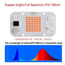 Yxo hydroponice ac 220v 20w 30w 50w dob cob led 성장 빛 칩 스펙트럼 380nm-780nm 실내 식물 모종 성장 꽃, 2835 370-780nm, 50w 110v