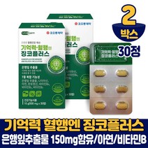 기억력 혈행 징코 플러스 30정 진코 빌로바 GINKGO 은행잎추출물 7중 복합 기능성 건강기능식품 남성 여성, 2개