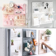 도매짱 스퀘어 타공보드 페그보드 타공판 벽선반 후크 욕실 주방걸이 선반 벽걸이 (domejjang), 핑크