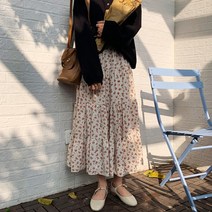 라라벨 여성용 스커트 로아 캉캉 플라워 밴딩 롱 스커트