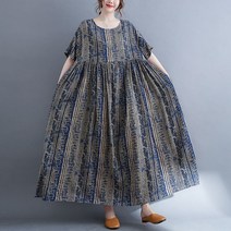 여자 프린트 반팔 롱 원피스 빅사이즈 홈웨어 편안한 루즈핏 에스닉