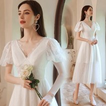 이브닝드레스대여 파티드레스 [시간 제한 특가]거품 소매 짧은 파티 공연 사회자 웨딩드레스