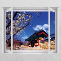 [바보사랑] ih338-맑은 하늘아래 기와집_창문그림액자_뮤럴시트지[꾸밈], 상세 설명 참조, 타입선택:A타입-내부창문형