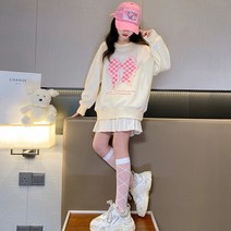체크블룸 여아 상하긴팔 치마세트