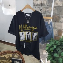 상상그이상 여성용 국내제작 런웨이 반팔티 유니크한 프린팅 티셔츠 힙커버 롱티 사계절 데일리템