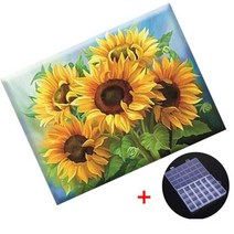 MJS 보석십자수 캔버스형 50 x 40 cm DIY 세트 비즈함 증정, 만개한 해바라기