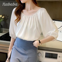 나바바 / NB691 세련미 심플 라운드넥 5부 블라우스