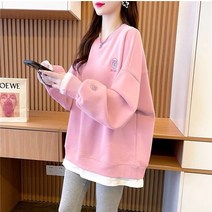 틱톡 퀄리티/순면왁싱/백넥/오버핏페이크 투피스 패치자수 맨투맨녀