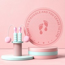 tpe 요가 매트 실내 무음 미끄럼 방지 충격 완화 두꺼운 원형 헬스 댄스 스포츠 줄넘기 매트, 줄넘기 세트 핑크발 모델 + 핑크 퍼플 줄넘기, 15mm(초보자)