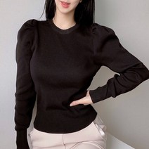 비비미미 데일리 퍼프 소매 라운드 긴팔 니트 4color 봄 오피스룩 반팔 하객룩