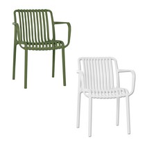 하늘창가구 팰리암체어1+1 야외 실내 팔걸이 플라스틱 팔걸이의자 디자인의자, 화이트, 딥그린