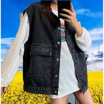오버핏 베스트 여성 청자켓 조끼 청조끼