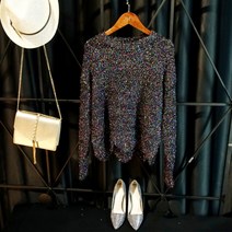 여성 펄 니트 블링 반짝이 니트스웨터 티셔츠