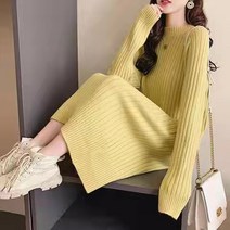 긴팔 원피스 빅사이즈 여성의류 뚱뚱함 이쁜이 겨울 가을 이너웨어 스웨터 슬림핏 뱃살커버 하프기장 니트상의 2795619017