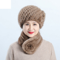 중년여성 밍크 모자 머플러 세트 할머니 겨울 털모자