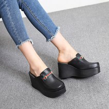 9cm 슬리퍼 웨지힐 배색띠 골드장식 통굽 여성 실외화