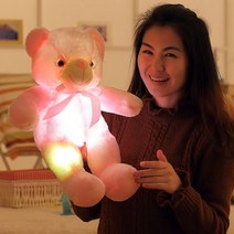 별쿠션 소파 하트 조명 별모양 발렌타인데이 구름 선물용, 테디베어핑크48cm, 칠색발광(배터리 보내기)