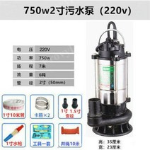 자이온탑 수중 펌프 1마력 모터 220v 워터 펌프 가정용 스테인레스, 750w2 인치 4m 라인 하수 펌프, 1개