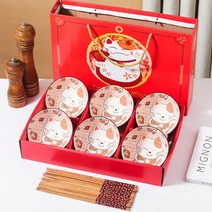 각인 돌잔치 개업식 주문제작 기업행사 대량 단체주문 답례품 인쇄 개업기념 기념품, 부잣집 고양이[6그릇 6젓가락] 선물세트