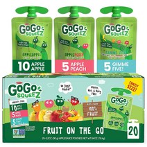 고고스퀴즈 프룻 온 더 고 사과 앤 복숭아 앤 깁미 파이브 91g 20개입 미국 GoGo SQUEEZ Fruit On The Go Apple 간식